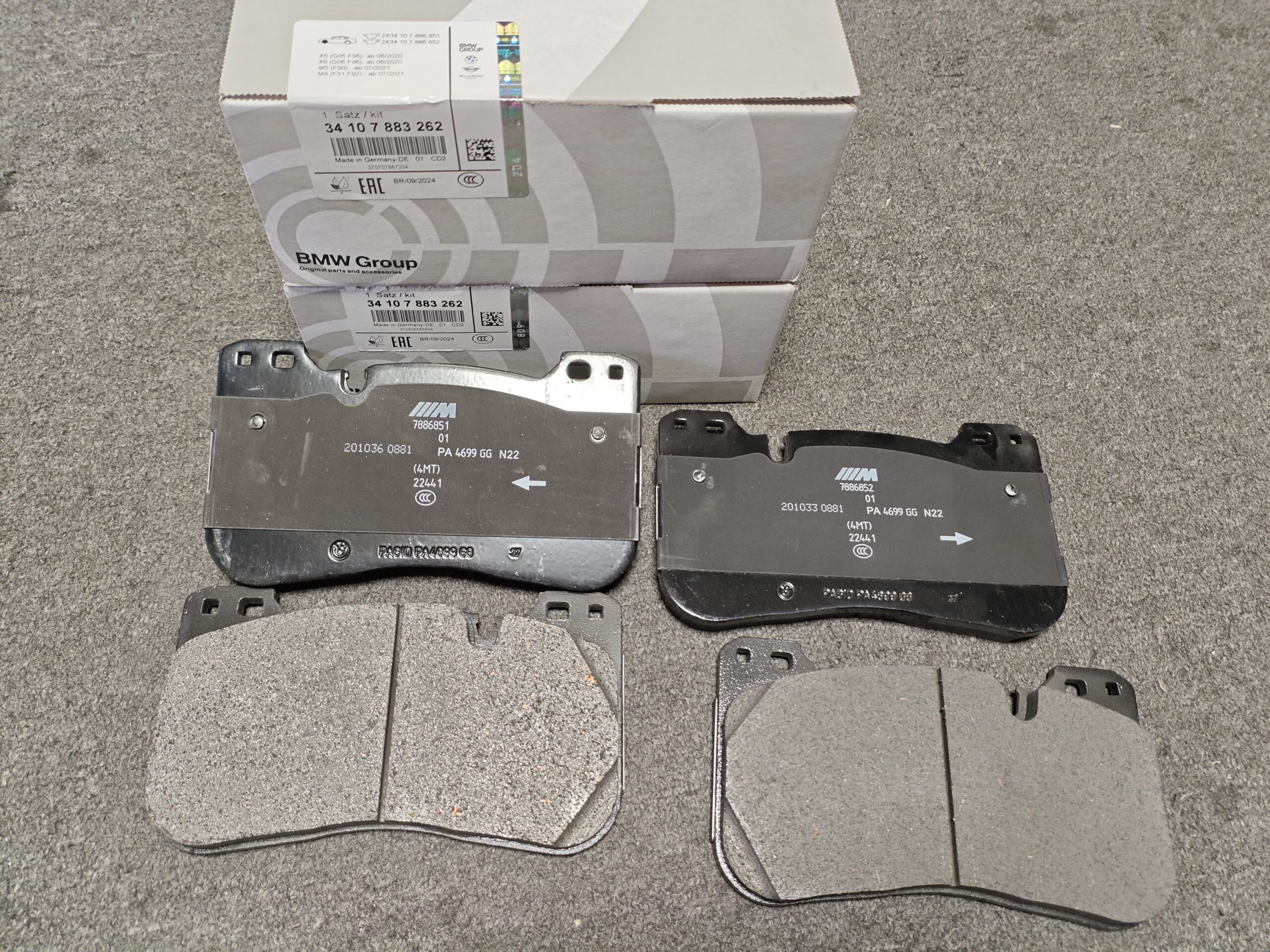 24c3d8d941e6446124a841ece3482a2 34107883262 BMW G20 G22 G05 Front Wheel Brake Pad Set 34108746107 34117991034 34108093705 34109502514 34107886853 34108093715 34117991033 34108092822 - Image 1