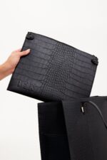 The Large Work Tote in Black Croc - Image 4
